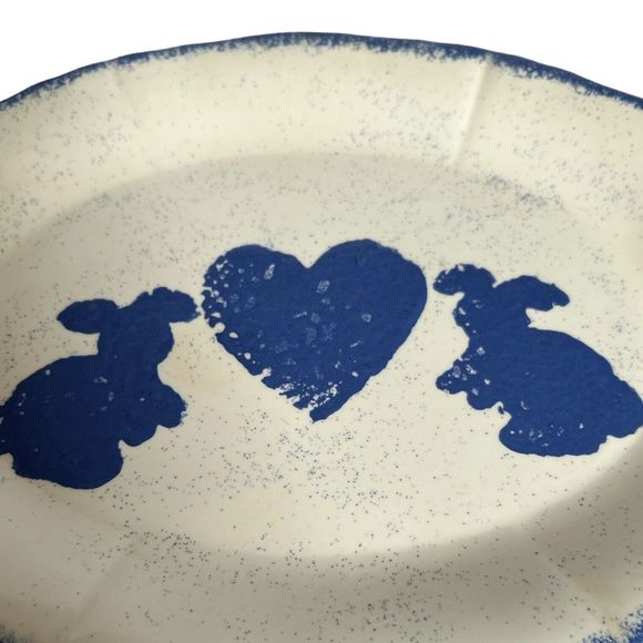 Large Handmade Bunny and Heart Blue & White Ceramic Platter - Picture 4 of 8